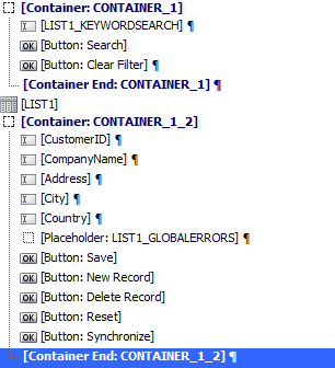 The controls created by the List Control - Quick Setup
Genie